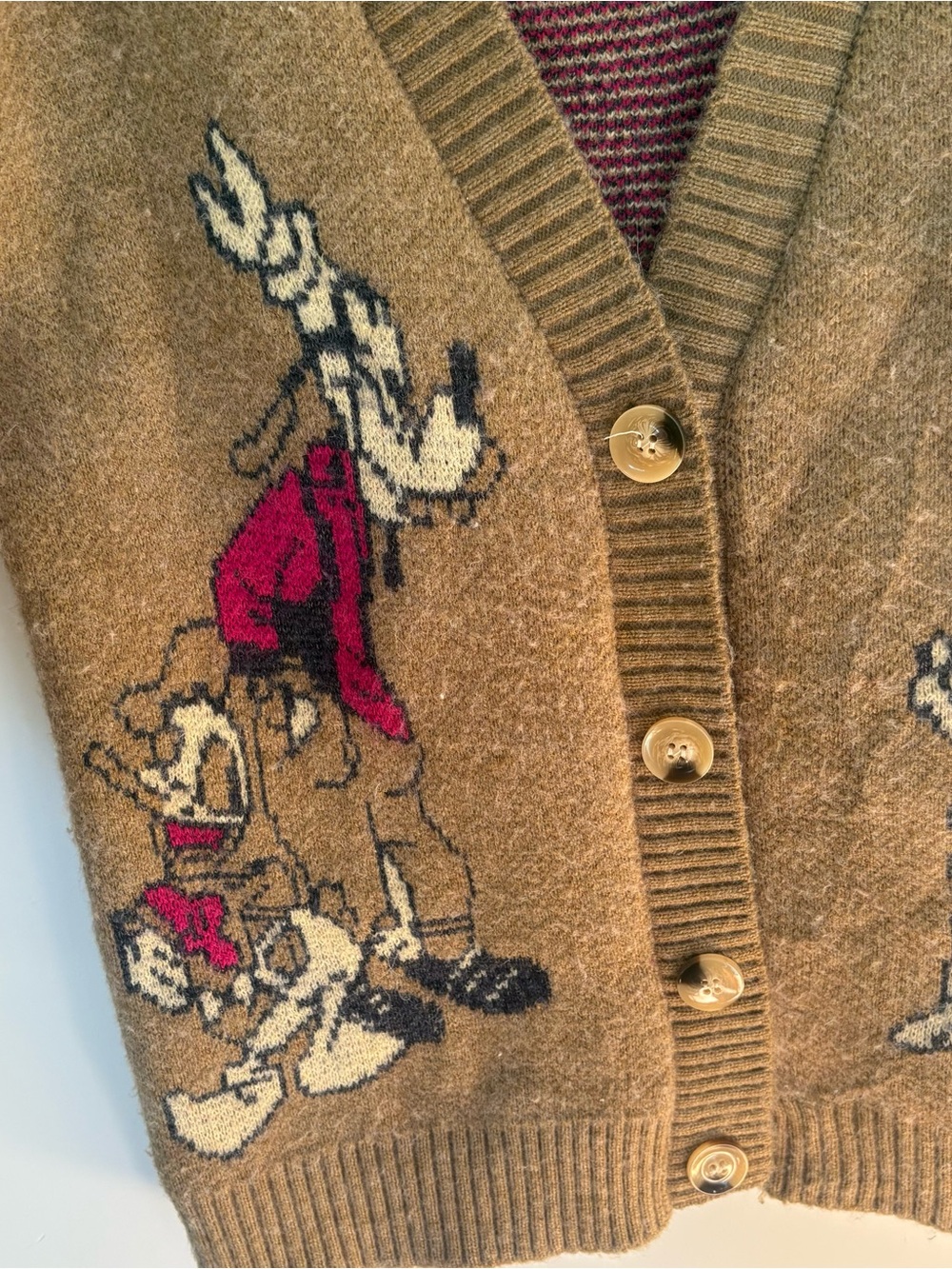 Vintage Disney Character Knit Cardigan Brown Earth Tone Graphic Grandma Core S/M - Picture 3 of 9